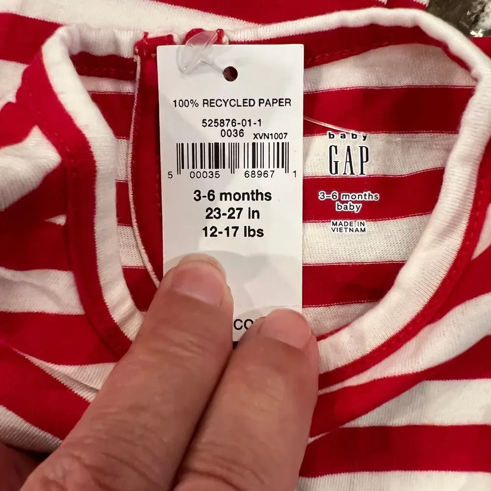 NWT GAP Baby Red & White Stripe Peplum Top & Leggings - SIZE 3-6M